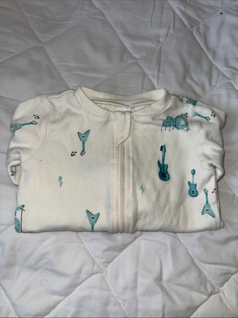 Unbranded Cream Baby One-Piece with Teal Musical Print